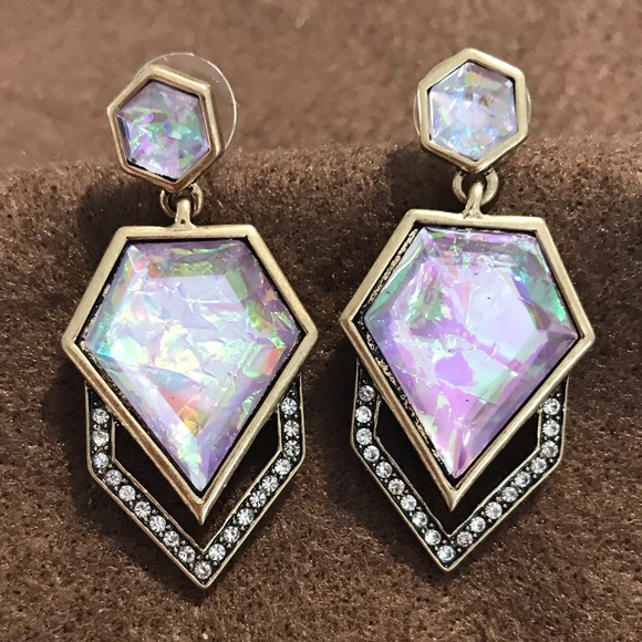 Purple iridescent geometric drop earrings - Picture 8 of 8